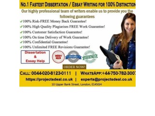 Projectsdeal is No.1 Fastest Dissertation / Essay Writing for 100% Grades