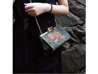 Asian handmade vintage branches pattern baguette bag